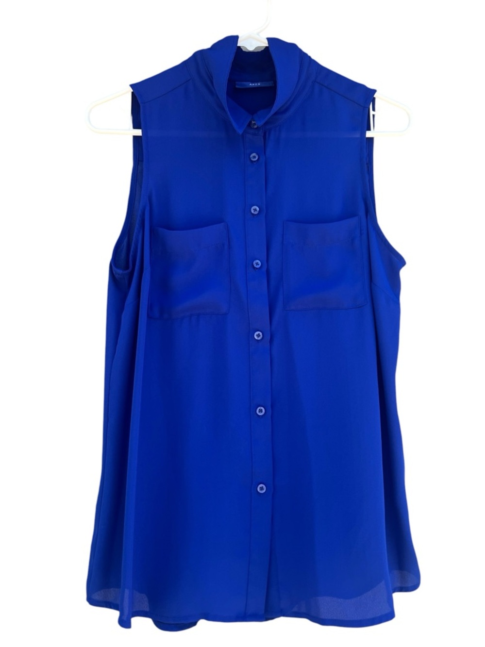 APT 9 Sleeveless Button-Up Blouse in Royal Blue Size Petite Medium Lightweight